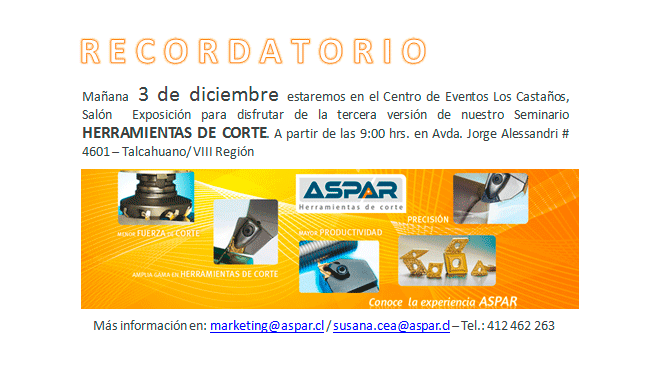 Aspar organiza la tercera versin de su seminario HERRAMIENTAS DE CORTE